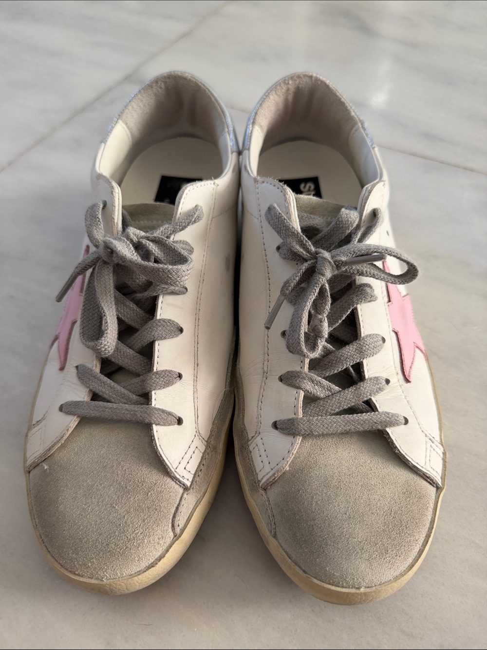Golden Goose Super Star Sneakers with Pink Star and Gray Accents - Picture 3 of 9